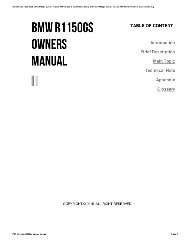 Bmw r1150gs owners manual download pdf